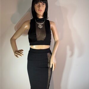 Black Mesh Panel shirt and skirt set